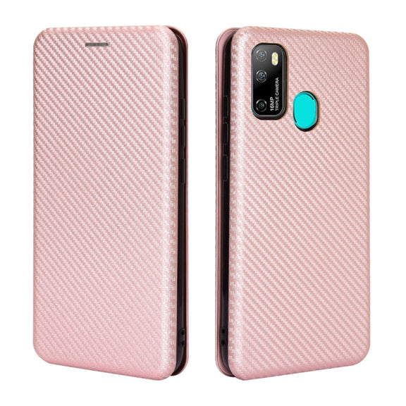 For Ulefone Note 9P Carbon Fiber Texture Horizontal Flip TPU + PC + PU Leather Case with Card Slot & Lanyard(Pink)