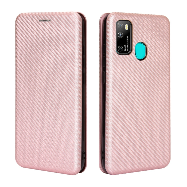 For Ulefone Note 9P Carbon Fiber Texture Horizontal Flip TPU + PC + PU Leather Case with Card Slot & Lanyard(Pink)
