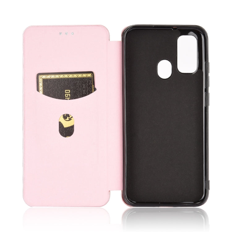 For Ulefone Note 9P Carbon Fiber Texture Horizontal Flip TPU + PC + PU Leather Case with Card Slot & Lanyard(Pink)