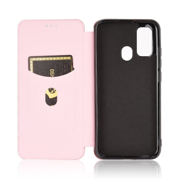 For Ulefone Note 9P Carbon Fiber Texture Horizontal Flip TPU + PC + PU Leather Case with Card Slot & Lanyard(Pink)