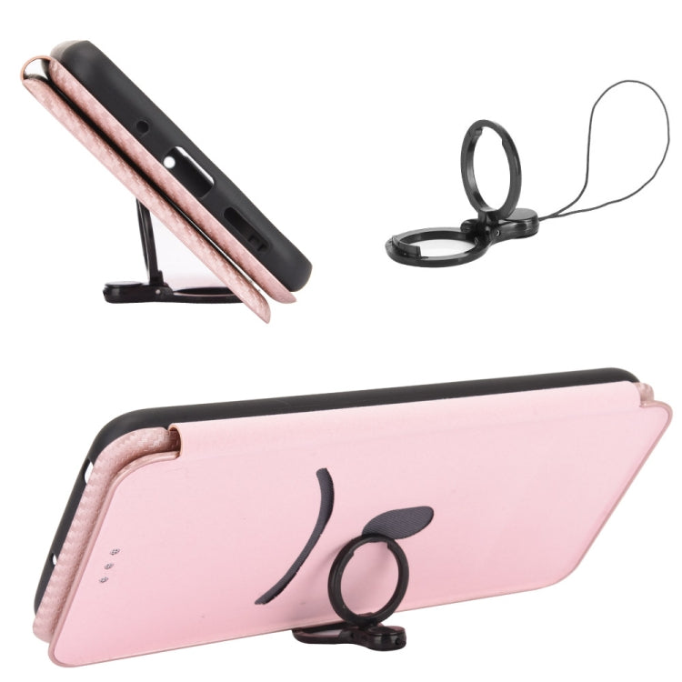 For Ulefone Note 9P Carbon Fiber Texture Horizontal Flip TPU + PC + PU Leather Case with Card Slot & Lanyard(Pink)