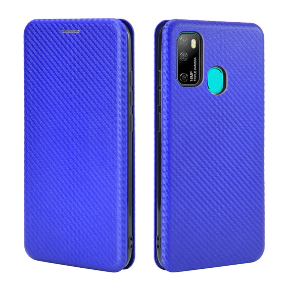 For Ulefone Note 9P Carbon Fiber Texture Horizontal Flip TPU + PC + PU Leather Case with Card Slot & Lanyard(Blue)