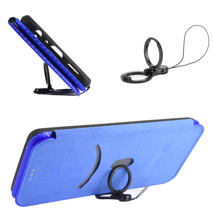 For Ulefone Note 9P Carbon Fiber Texture Horizontal Flip TPU + PC + PU Leather Case with Card Slot & Lanyard(Blue)