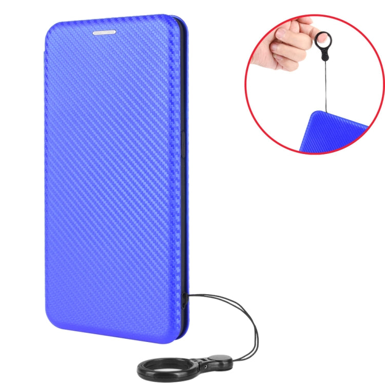 For Ulefone Note 9P Carbon Fiber Texture Horizontal Flip TPU + PC + PU Leather Case with Card Slot & Lanyard(Blue)
