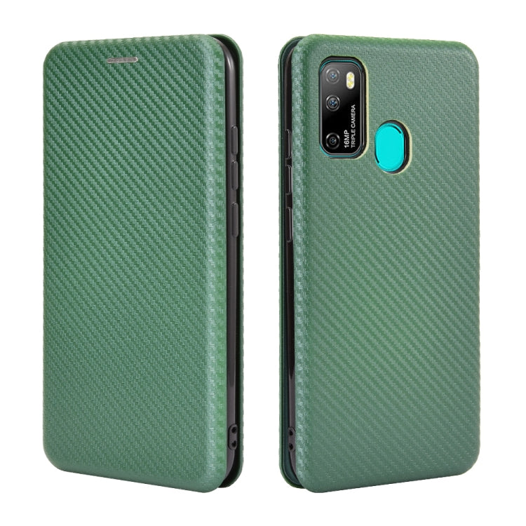 For Ulefone Note 9P Carbon Fiber Texture Horizontal Flip TPU + PC + PU Leather Case with Card Slot & Lanyard(Green)