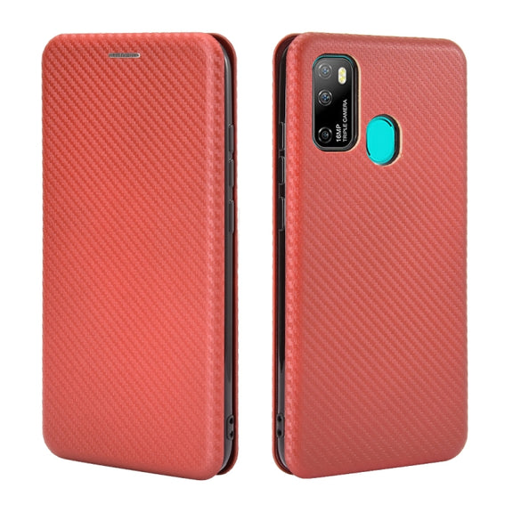 For Ulefone Note 9P Carbon Fiber Texture Horizontal Flip TPU + PC + PU Leather Case with Card Slot & Lanyard(Brown)
