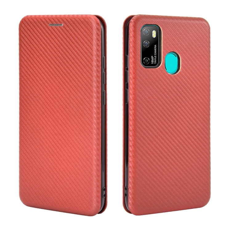For Ulefone Note 9P Carbon Fiber Texture Horizontal Flip TPU + PC + PU Leather Case with Card Slot & Lanyard(Brown)