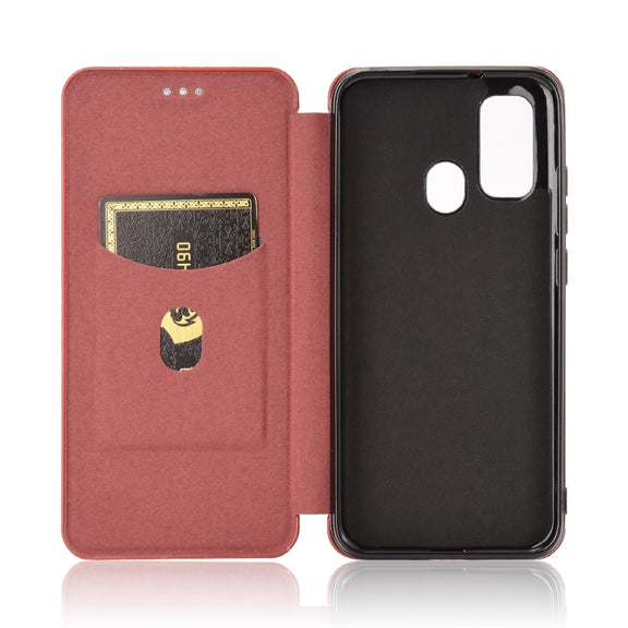For Ulefone Note 9P Carbon Fiber Texture Horizontal Flip TPU + PC + PU Leather Case with Card Slot & Lanyard(Brown)