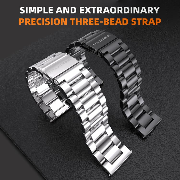 22mm MIJOBS Three Beads Metal Watch Band(Black)