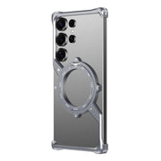 For Samsung Galaxy S23 Ultra 5G S Shaped 360 Holder Airbag Frameless MagSafe Metal Phone Case(Space Gray)
