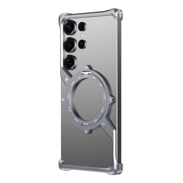 For Samsung Galaxy S22 Ultra 5G S Shaped 360 Holder Airbag Frameless MagSafe Metal Phone Case(Space Gray)