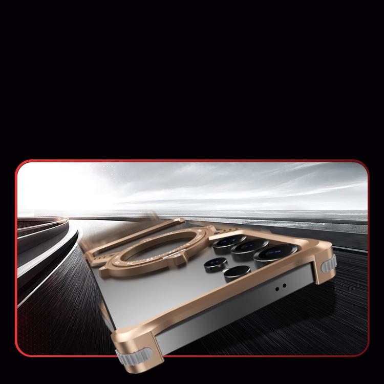 For Samsung Galaxy S22 Ultra 5G S Shaped 360 Holder Airbag Frameless MagSafe Metal Phone Case(Space Gray)