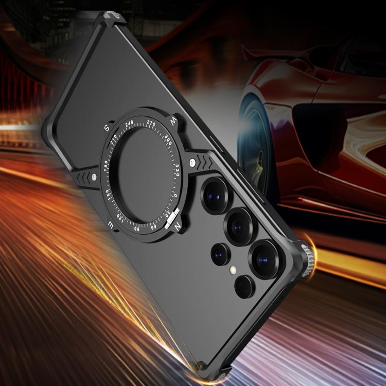 For Samsung Galaxy S23 Ultra 5G S Shaped 360 Holder Airbag Frameless MagSafe Metal Phone Case(Space Gray)