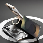 For Samsung Galaxy S22 Ultra 5G S Shaped 360 Holder Airbag Frameless MagSafe Metal Phone Case(Space Gray)