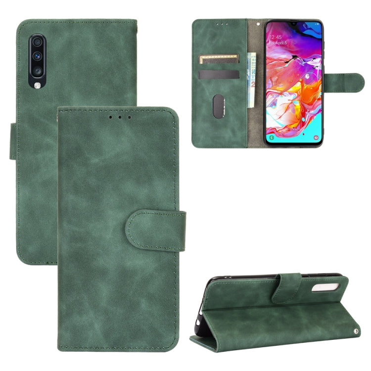 For Samsung Galaxy A70 Solid Color Skin Feel Magnetic Buckle Horizontal Flip Calf Texture PU Leather Case with Holder & Card Slots & Wallet(Green)
