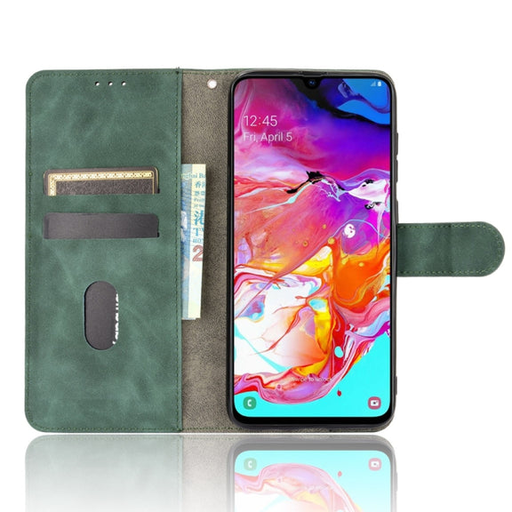 For Samsung Galaxy A70 Solid Color Skin Feel Magnetic Buckle Horizontal Flip Calf Texture PU Leather Case with Holder & Card Slots & Wallet(Green)