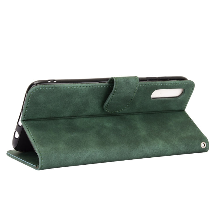 For Samsung Galaxy A70 Solid Color Skin Feel Magnetic Buckle Horizontal Flip Calf Texture PU Leather Case with Holder & Card Slots & Wallet(Green)