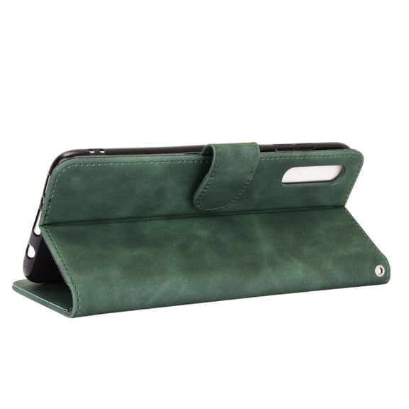 For Samsung Galaxy A70 Solid Color Skin Feel Magnetic Buckle Horizontal Flip Calf Texture PU Leather Case with Holder & Card Slots & Wallet(Green)
