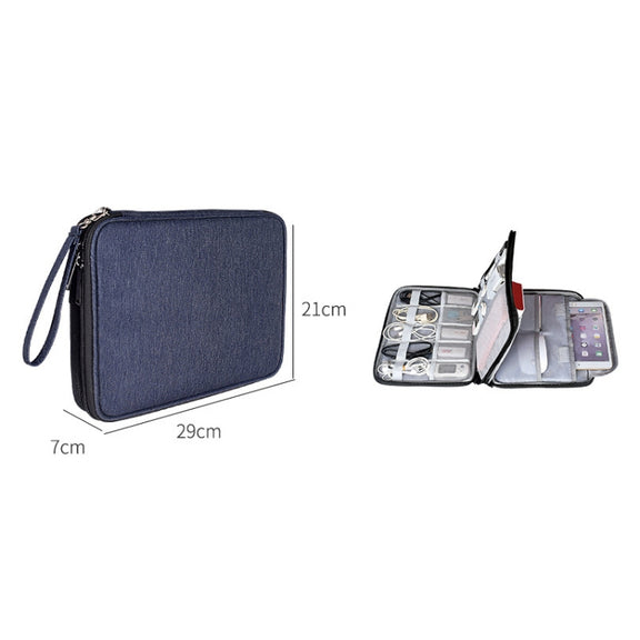 SM01 Multi-function Water-resistant Double Layer Data Cable Earphone U Disk Digital Accessories Storage Bag, Size: L(Black)