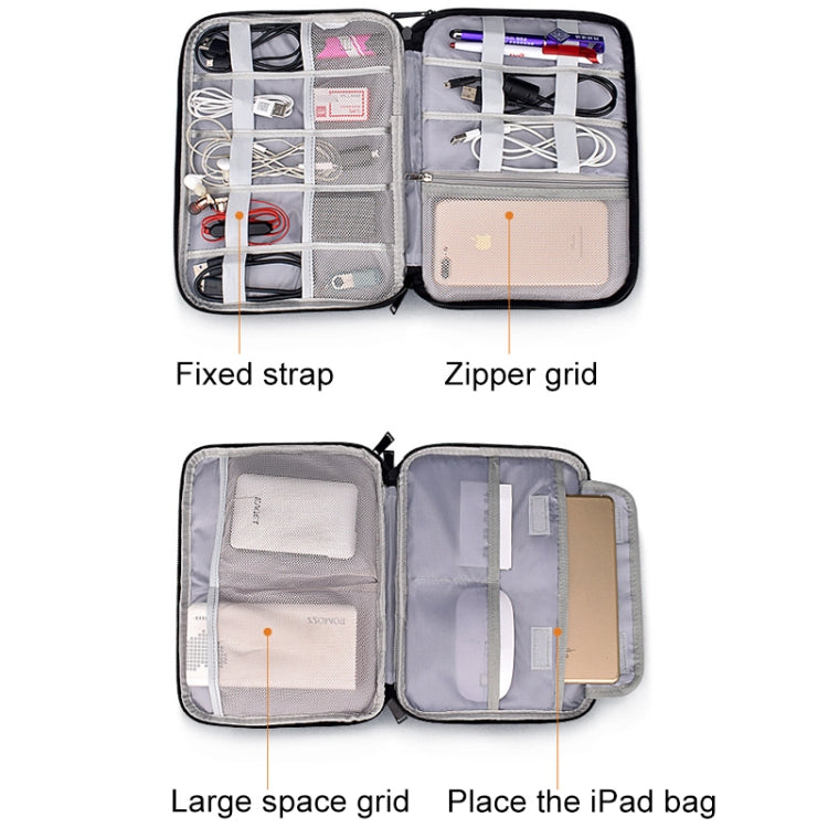 SM01 Multi-function Water-resistant Double Layer Data Cable Earphone U Disk Digital Accessories Storage Bag, Size: L(Black)