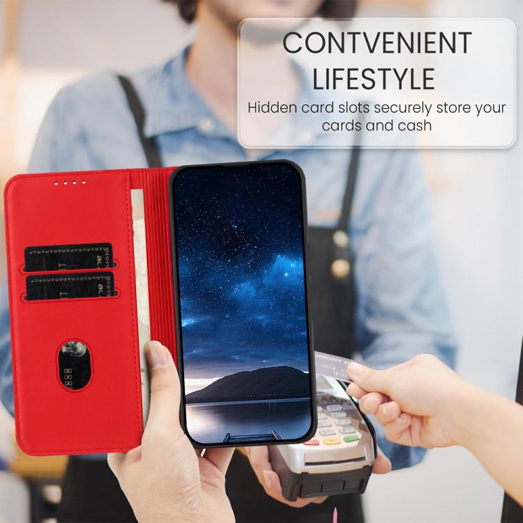 For iPhone 17 Strong Magnetic Frosted Flip Leather Phone Case(Red)
