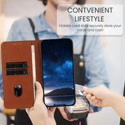 For iPhone 17 Strong Magnetic Frosted Flip Leather Phone Case(Coffee Color)