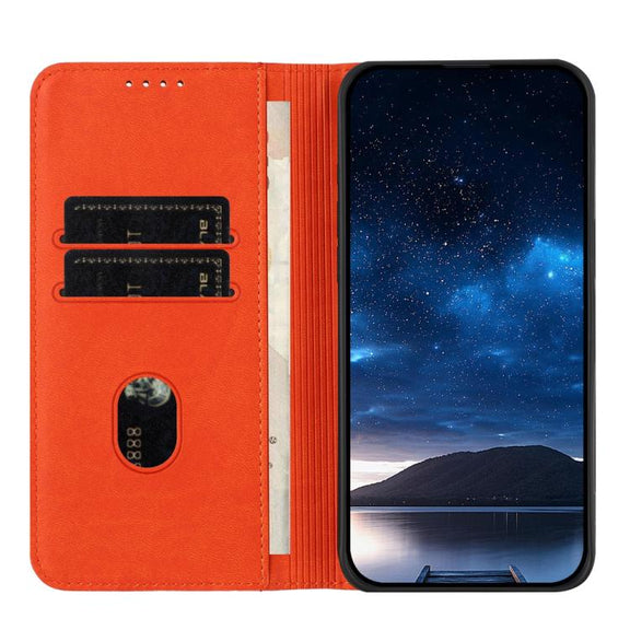 For iPhone 17 Strong Magnetic Frosted Flip Leather Phone Case(Orange)