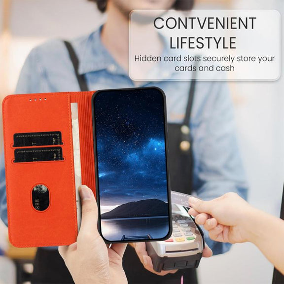 For iPhone 17 Strong Magnetic Frosted Flip Leather Phone Case(Orange)