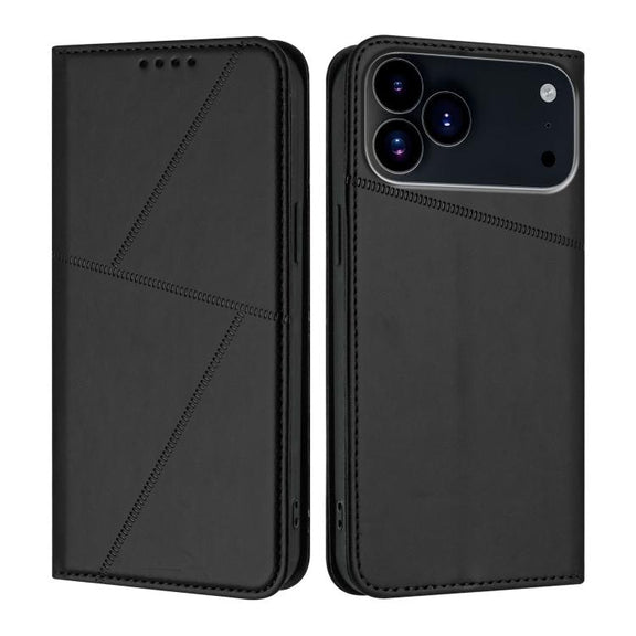 For iPhone 17 Pro Strong Magnetic Frosted Flip Leather Phone Case(Black)