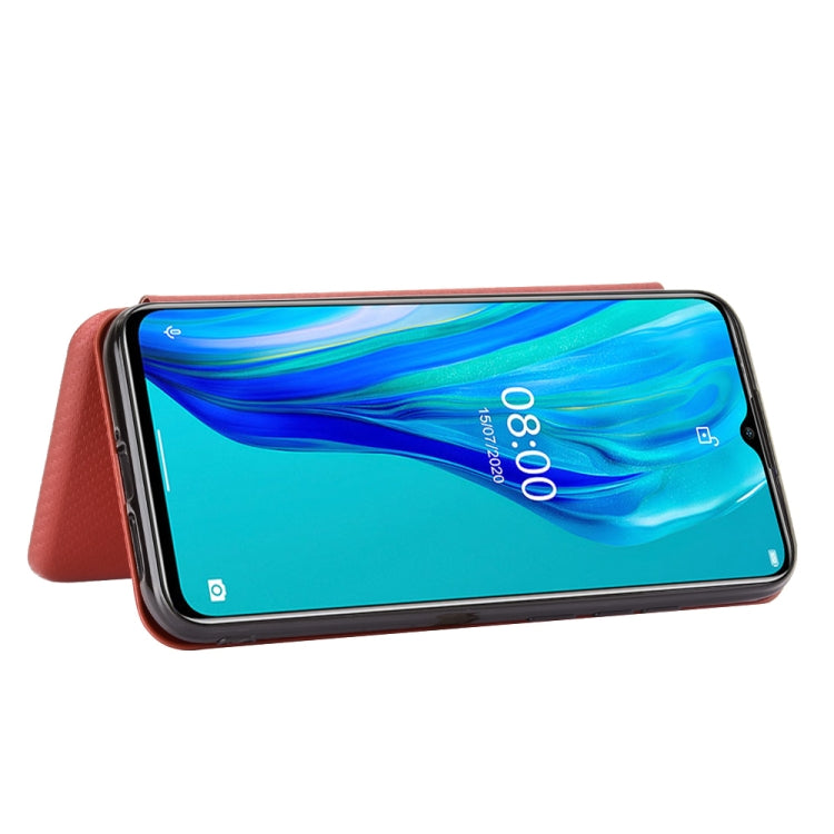 For Ulefone Note 9P Carbon Fiber Texture Horizontal Flip TPU + PC + PU Leather Case with Card Slot(Brown)