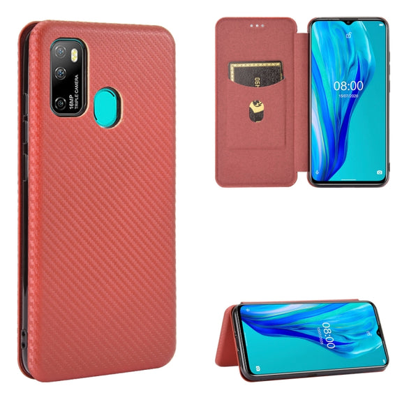 For Ulefone Note 9P Carbon Fiber Texture Horizontal Flip TPU + PC + PU Leather Case with Card Slot(Brown)
