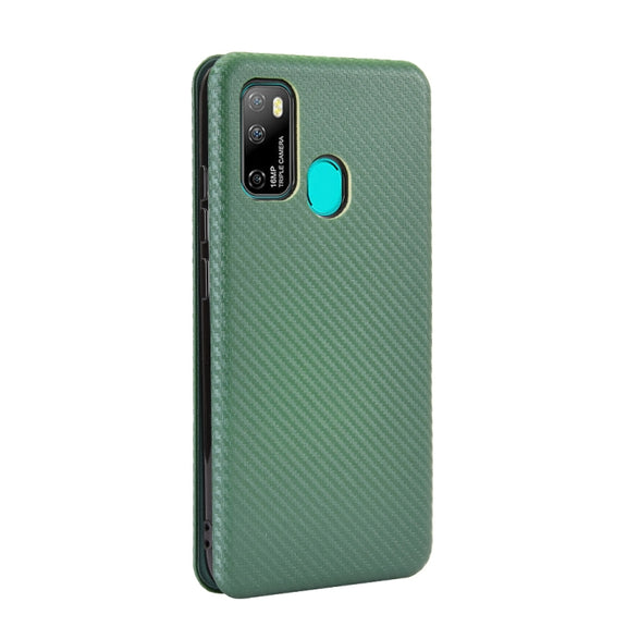 For Ulefone Note 9P Carbon Fiber Texture Horizontal Flip TPU + PC + PU Leather Case with Card Slot(Green)