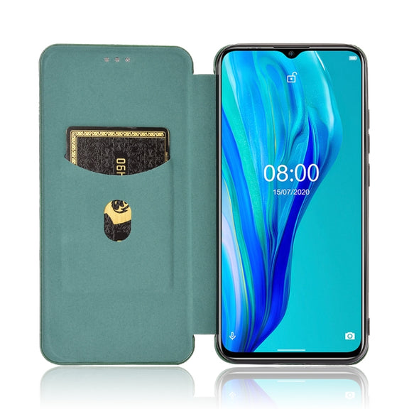 For Ulefone Note 9P Carbon Fiber Texture Horizontal Flip TPU + PC + PU Leather Case with Card Slot(Green)
