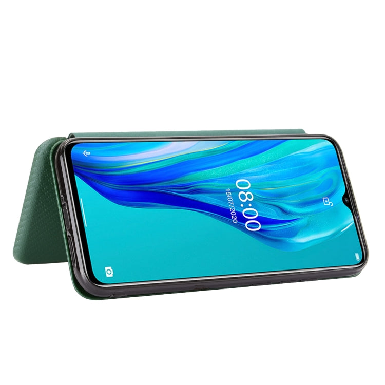 For Ulefone Note 9P Carbon Fiber Texture Horizontal Flip TPU + PC + PU Leather Case with Card Slot(Green)