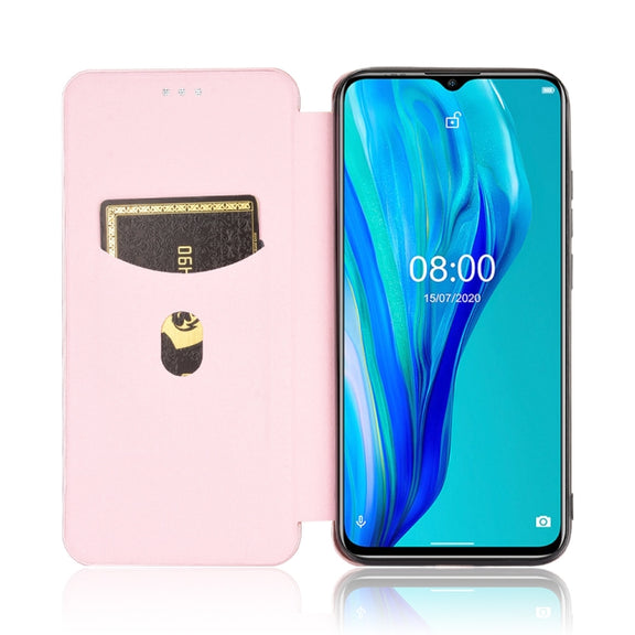 For Ulefone Note 9P Carbon Fiber Texture Horizontal Flip TPU + PC + PU Leather Case with Card Slot(Pink)