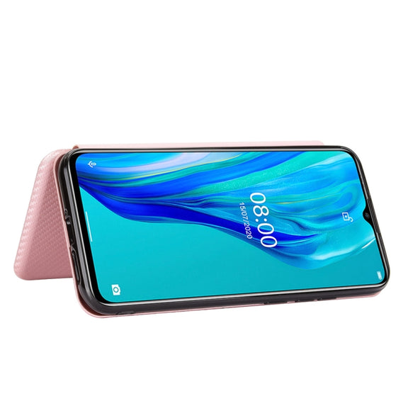 For Ulefone Note 9P Carbon Fiber Texture Horizontal Flip TPU + PC + PU Leather Case with Card Slot(Pink)