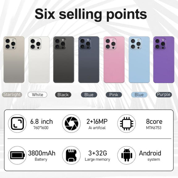 I16 Pro Max / VD1, 3GB+32GB, 6.8 inch Android 10 MTK6753 Octa Core, Network: 4G, Dual SIM, Plug:EU Plug(White)