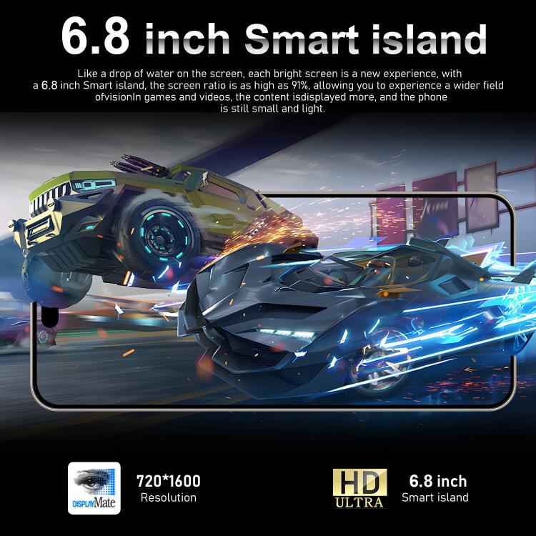 I16 Pro Max / VD1, 3GB+32GB, 6.8 inch Android 10 MTK6753 Octa Core, Network: 4G, Dual SIM, Plug:EU Plug(White)
