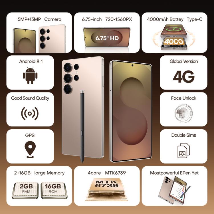 S25 Ultra / B9, 2GB+16GB, 6.75 inch Android 8.1 MTK6739 Quad Core, Network: 4G, Dual SIM, Plug:EU Plug(Titanium Silver Blue)
