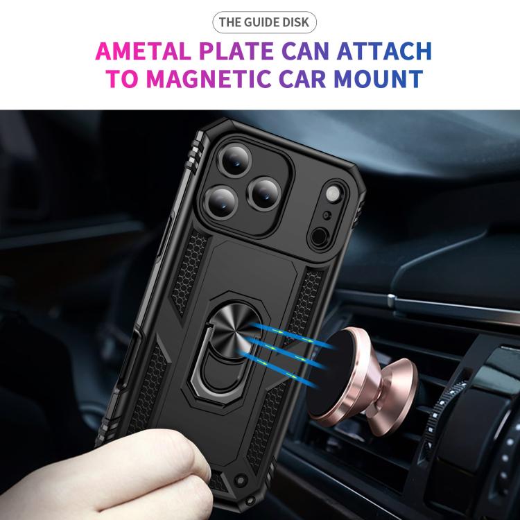 For iPhone 17 Air Shockproof TPU Hybrid PC Phone Case with Holder(Black)