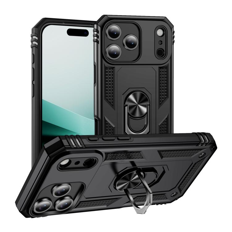 For iPhone 17 Air Shockproof TPU Hybrid PC Phone Case with Holder(Black)
