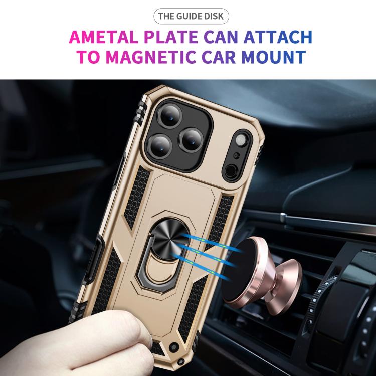 For iPhone 17 Air Shockproof TPU Hybrid PC Phone Case with Holder(Gold)