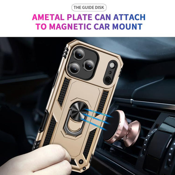 For iPhone 17 Air Shockproof TPU Hybrid PC Phone Case with Holder(Gold)