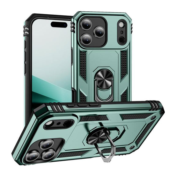 For iPhone 17 Air Shockproof TPU Hybrid PC Phone Case with Holder(Dark Green)