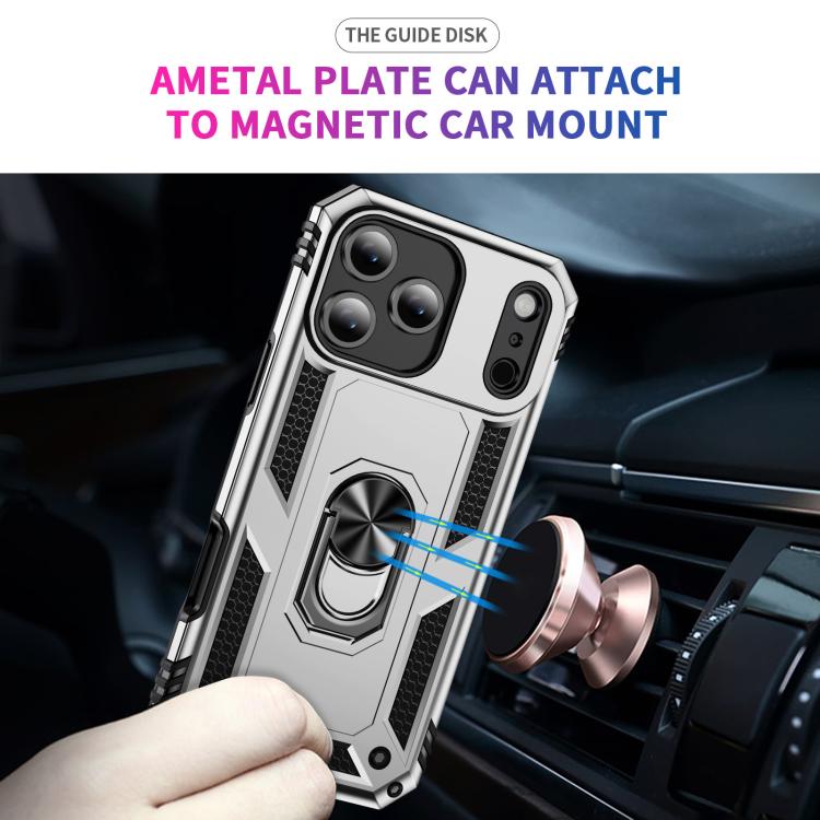 For iPhone 17 Air Shockproof TPU Hybrid PC Phone Case with Holder(Silver)