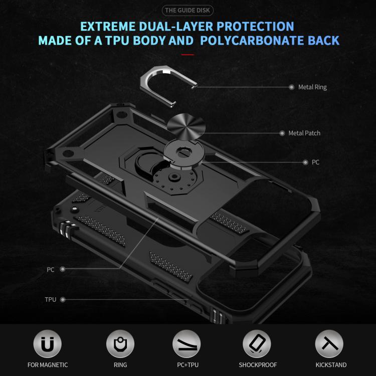 For iPhone 17 Pro Max Shockproof TPU Hybrid PC Phone Case with Holder(Black)