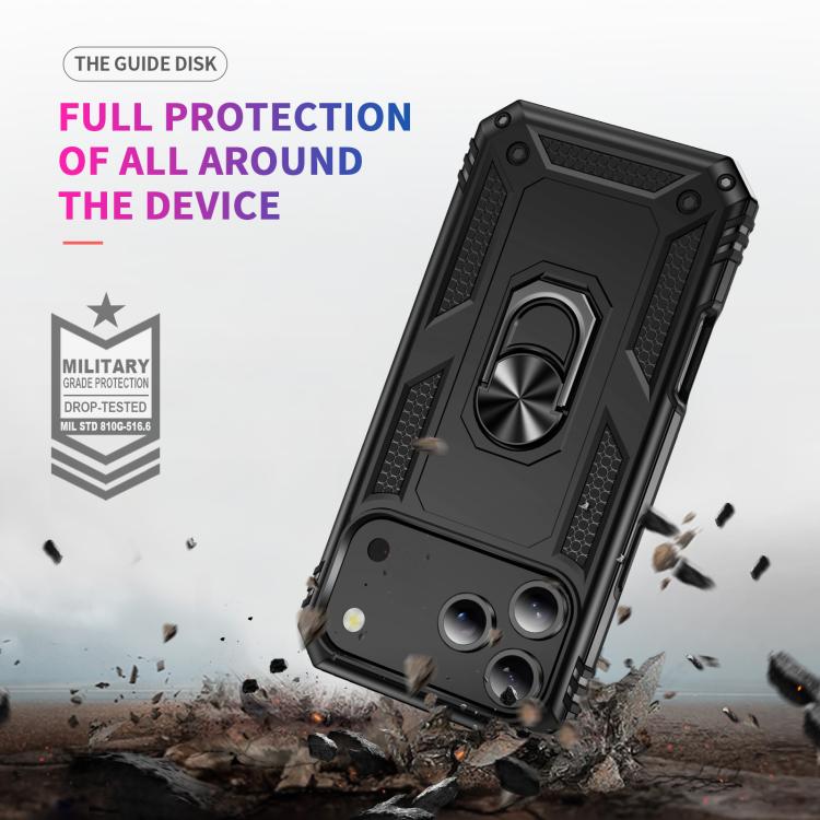For iPhone 17 Pro Max Shockproof TPU Hybrid PC Phone Case with Holder(Black)