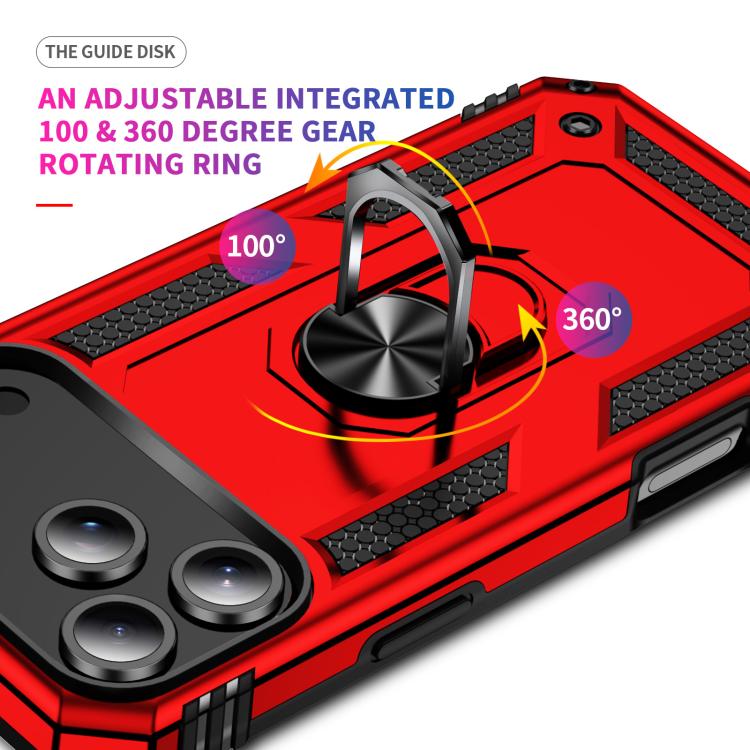 For iPhone 17 Pro Max Shockproof TPU Hybrid PC Phone Case with Holder(Red)
