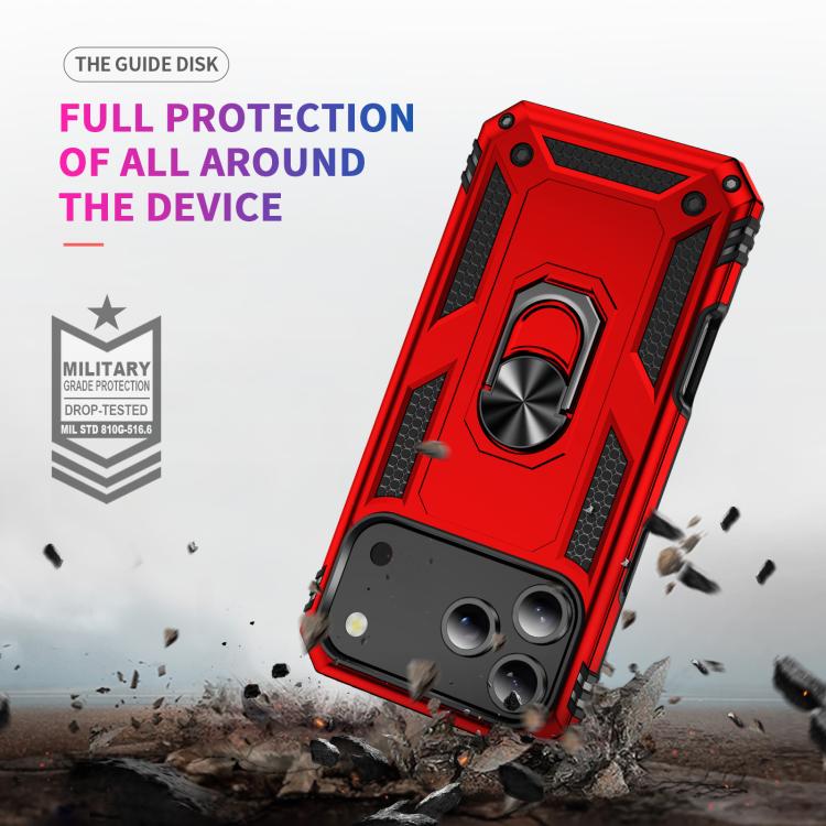 For iPhone 17 Pro Max Shockproof TPU Hybrid PC Phone Case with Holder(Red)