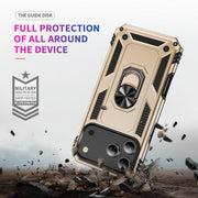 For iPhone 17 Pro Max Shockproof TPU Hybrid PC Phone Case with Holder(Gold)